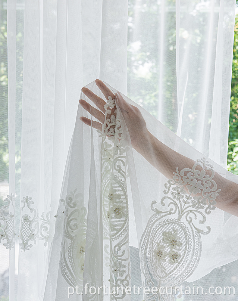 White Embroidery Tulle Curtain Sheer